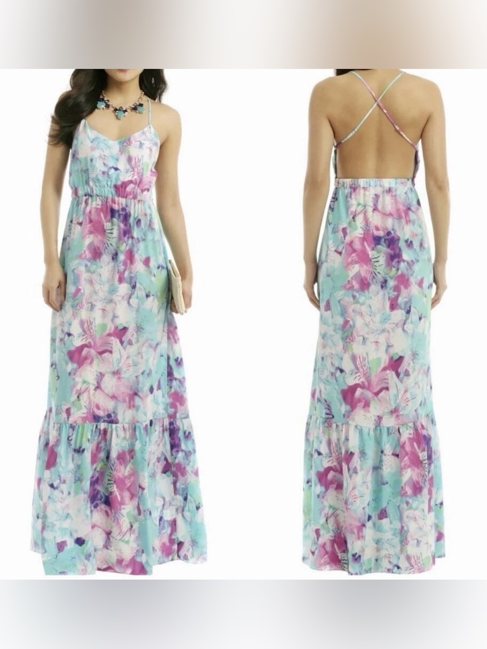 Parker Aloha Ruffle Maxi Dress turquoise pink women’s size medium